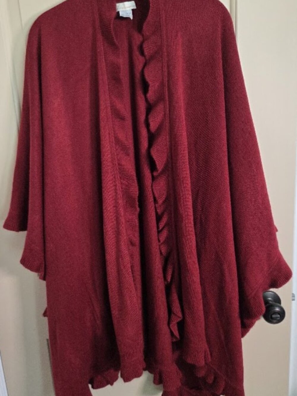 Midi Cape/Shawl/Cardigan Ruffled Edges Burgundy One Size by Collectioneighteen